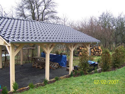 Neubau Carport Pfetten Pfosten Kopfbänder Brettschichtholz